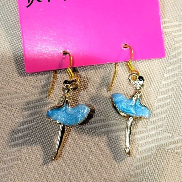 Ballerina dancer earrings. Blue enamel - Picture 3 of 3